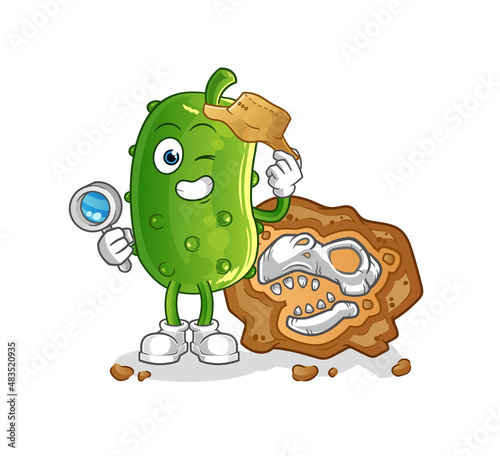 cucumber archaeologists with fossils mascot. cartoon vector