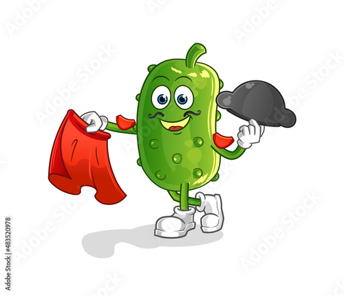 cucumber matador with red cloth illustration. character vector