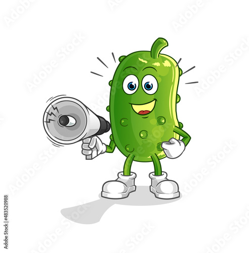 cucumber holding hand loudspeakers vector. cartoon character
