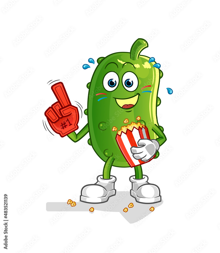 cucumber fan with popcorn illustration. character vector cucumber fan with popcorn illustration. character vector