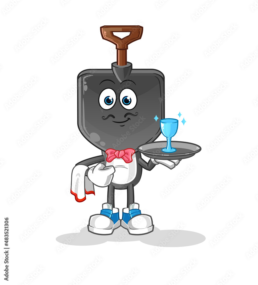shovel head cartoon waiter. cartoon mascot vector shovel head cartoon waiter. cartoon mascot vector
