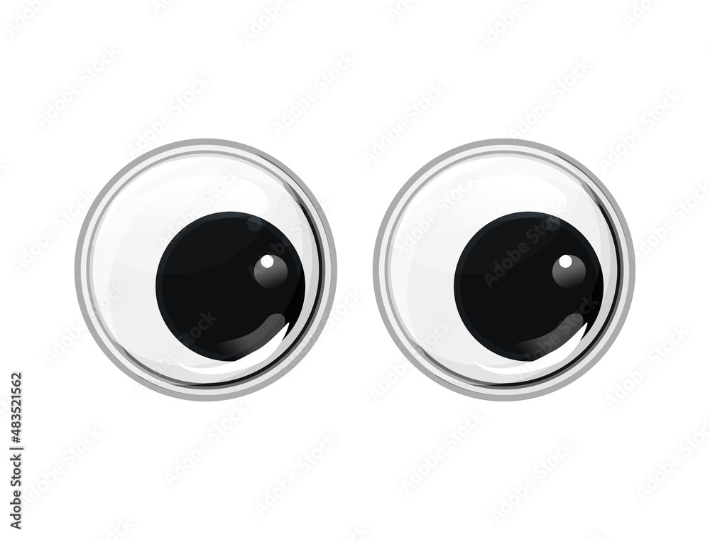 Funny plastic toy eyes look down. Safe toys. Vector cartoon illustration on a isolated white background Funny plastic toy eyes look down. Safe toys. Vector cartoon illustration on a isolated white background