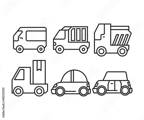 van  lorry truck and car line icons set vector illustration