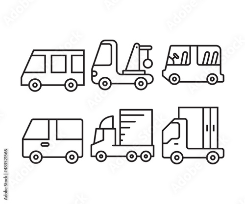 van  lorry truck and car line icons set vector illustration
