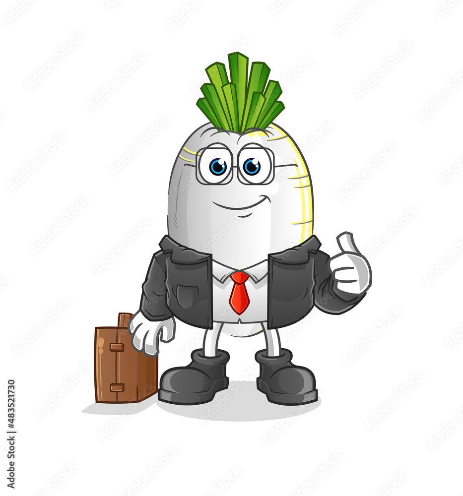 white radish office worker mascot. cartoon vector white radish office worker mascot. cartoon vector