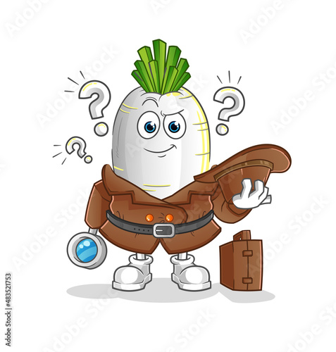 white radish detective vector. cartoon character