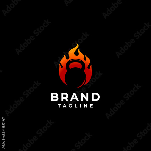 Kettlebells with Fiery Background Logo Design. Physical fitness logo design explained by kettlebell on blazing fire background.