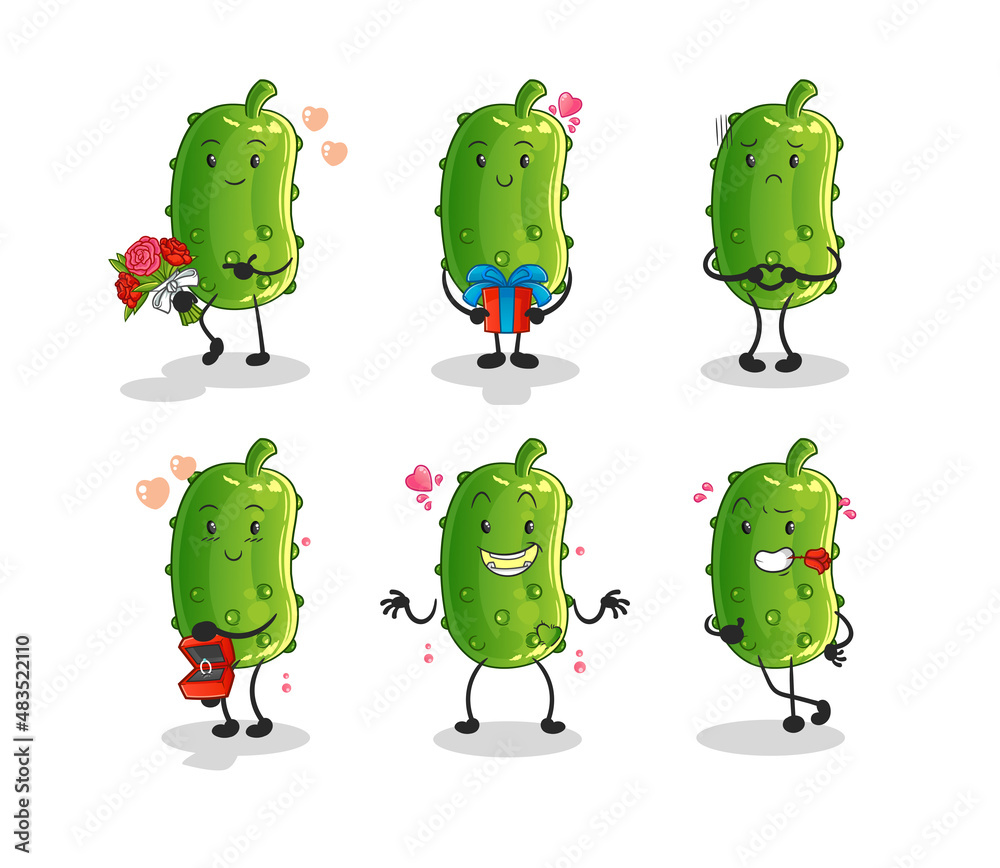 cucumber love set character. cartoon mascot vector cucumber love set character. cartoon mascot vector