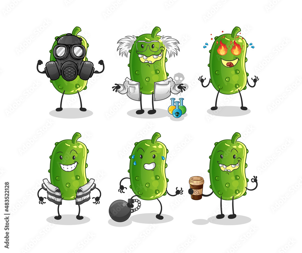cucumber villain group character. cartoon mascot vector cucumber villain group character. cartoon mascot vector