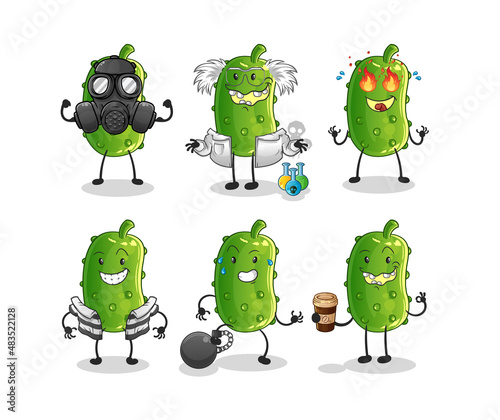cucumber villain group character. cartoon mascot vector