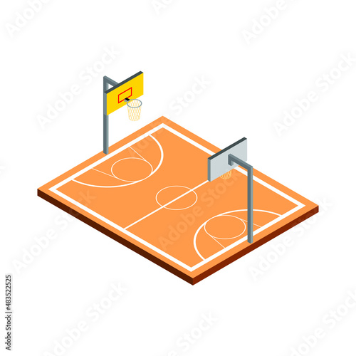 Basketball court isometric flat design, isolated on white background, vector illustration