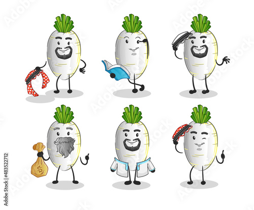 white radish arab character. cartoon mascot vector