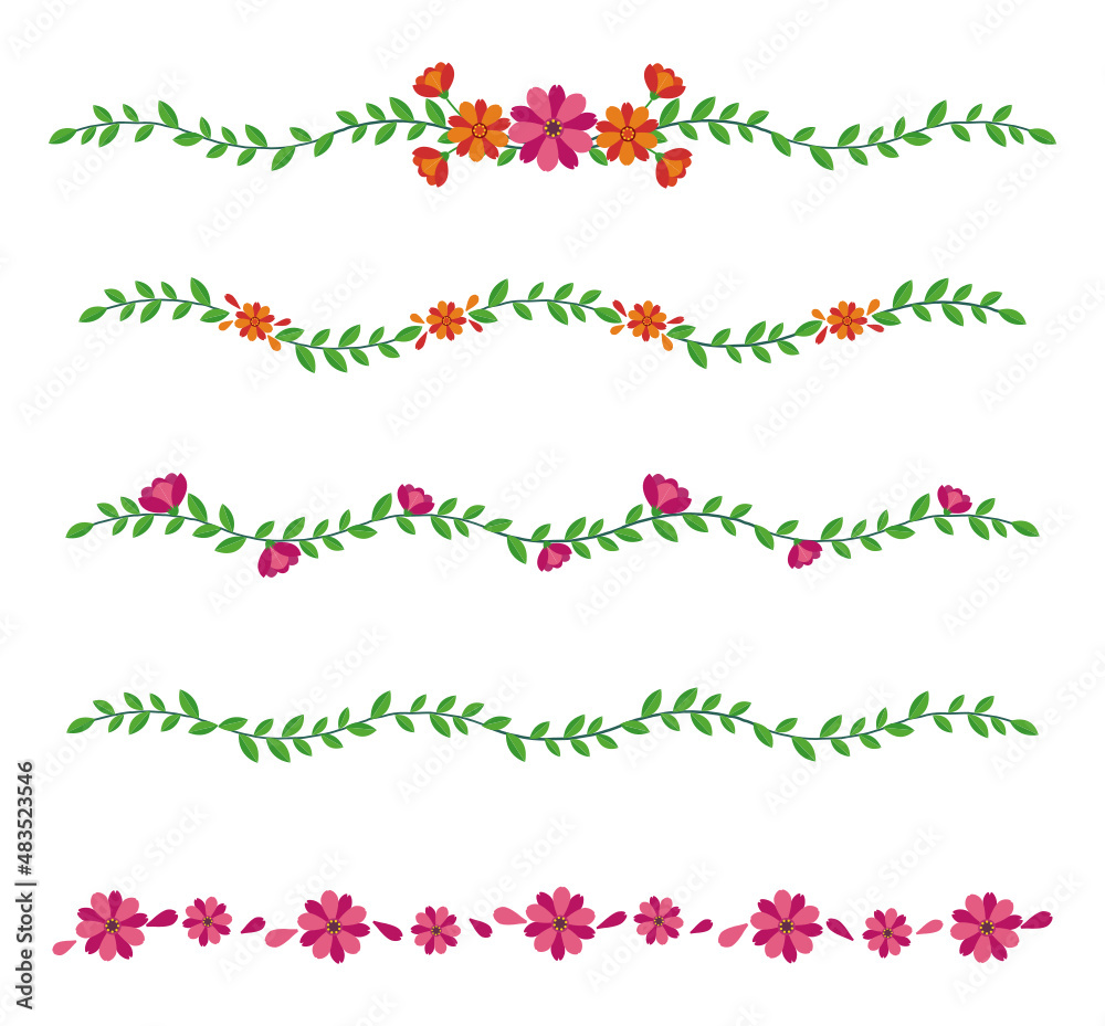 collection flower divider ornament isolated icon set
