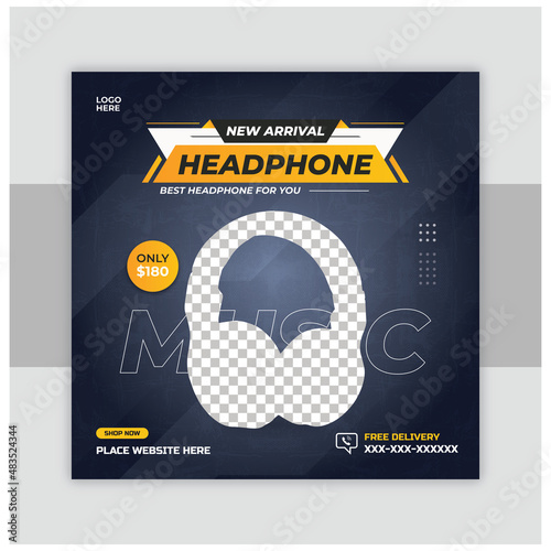 Modern and elegant wireless headphone brand product for social media post template or web banner design
