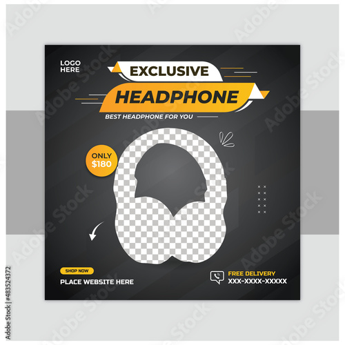 Modern and elegant wireless headphone brand product for social media post template or web banner