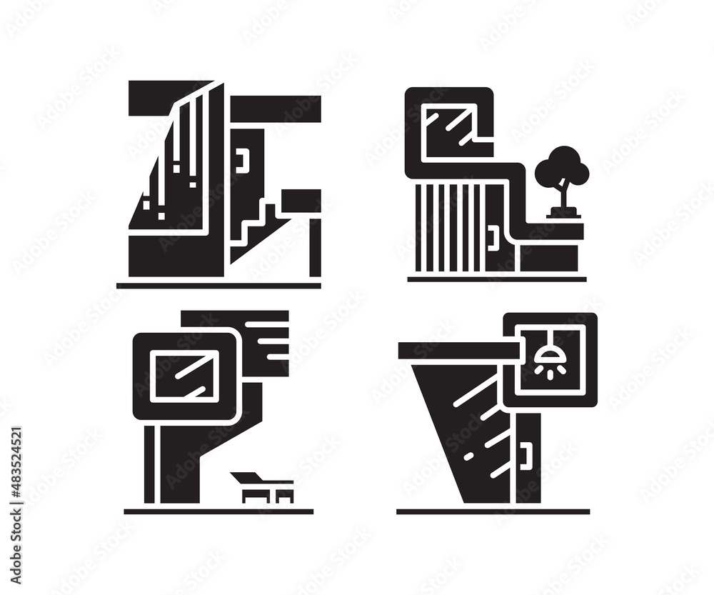 modern style building, house, home, and condo icons set modern style building, house, home, and condo icons set