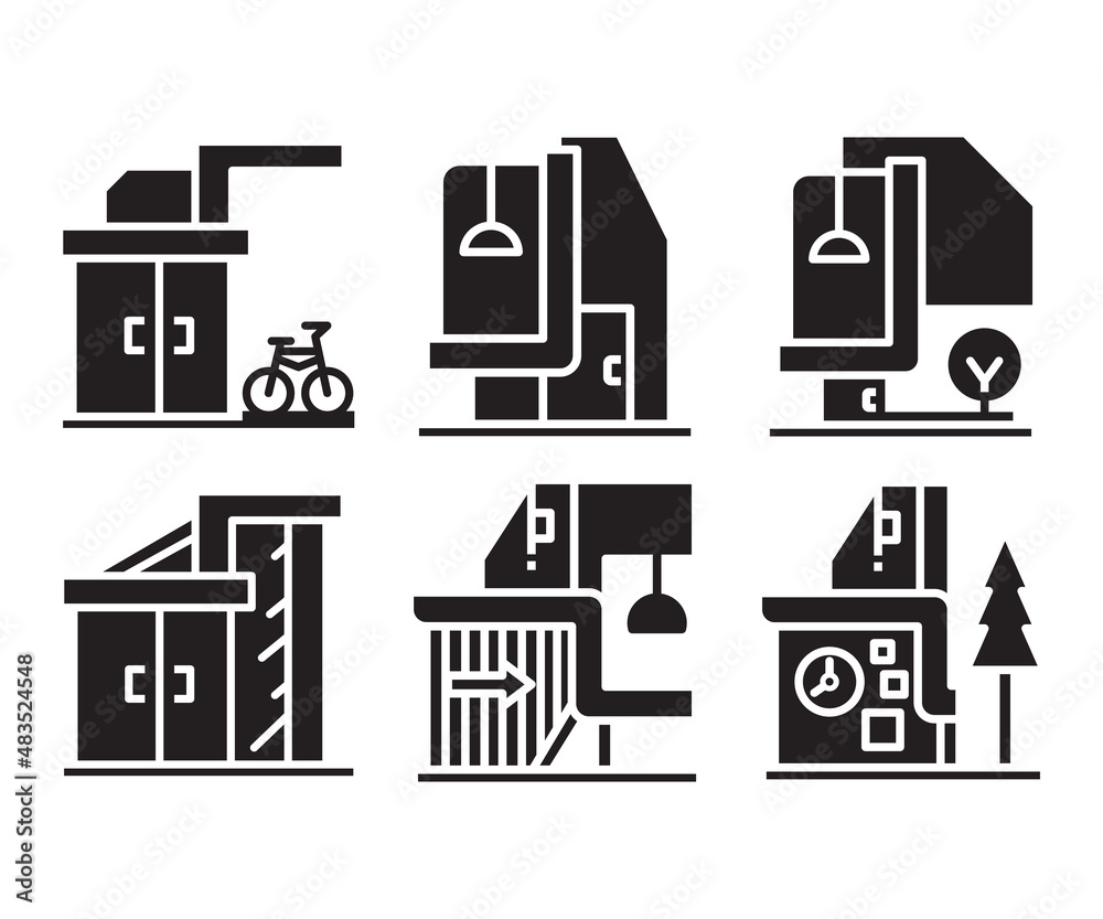 modern building, house, office and condo icons vector set