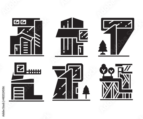 modern building, house, office and condo icons vector set