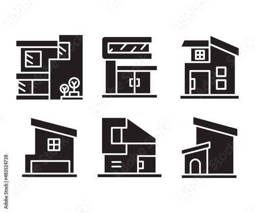 modern building, office, condo, house, modern architecture design icons set