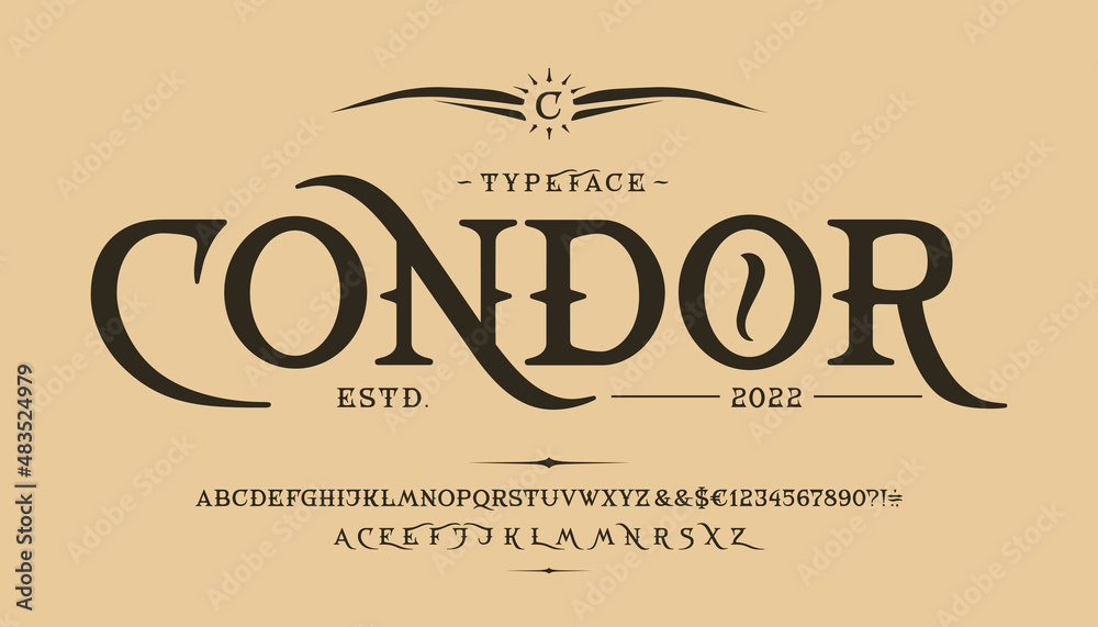 Naklejka premium Font Condor. Vintage design. Old label, logo