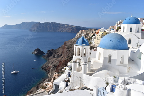 View of the Blue Domes in Santorini, Greece