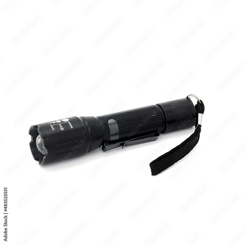 black flashlight isolated on white background