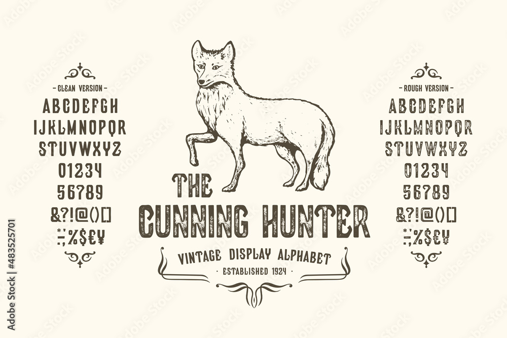 Vecteur Stock Font The Cunning Hunter. Vintage typeface design | Adobe Stock