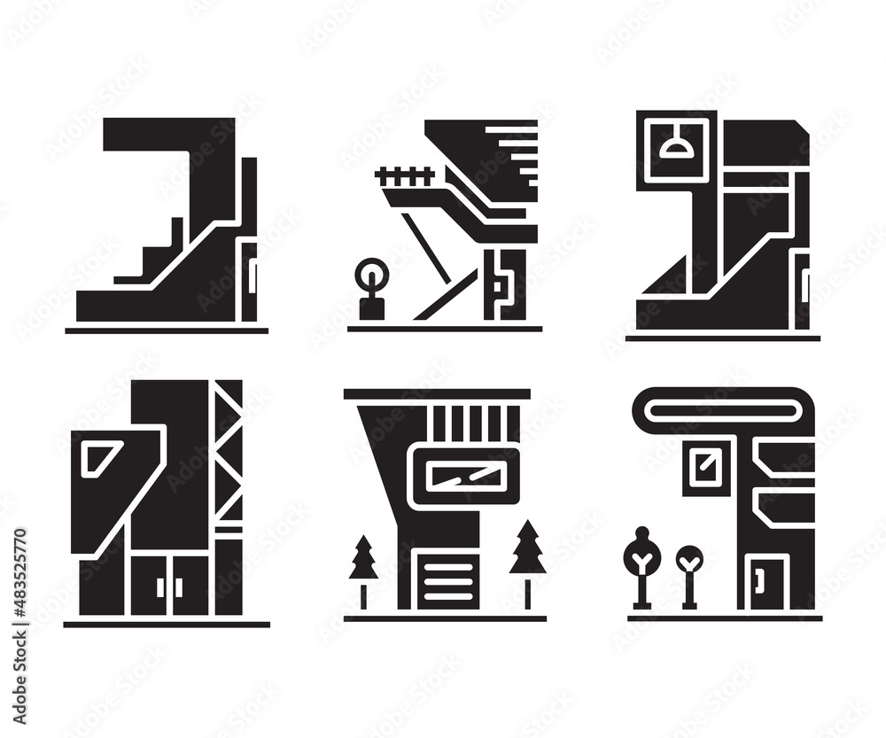 modern building and house, modern architecture design icons set modern building and house, modern architecture design icons set