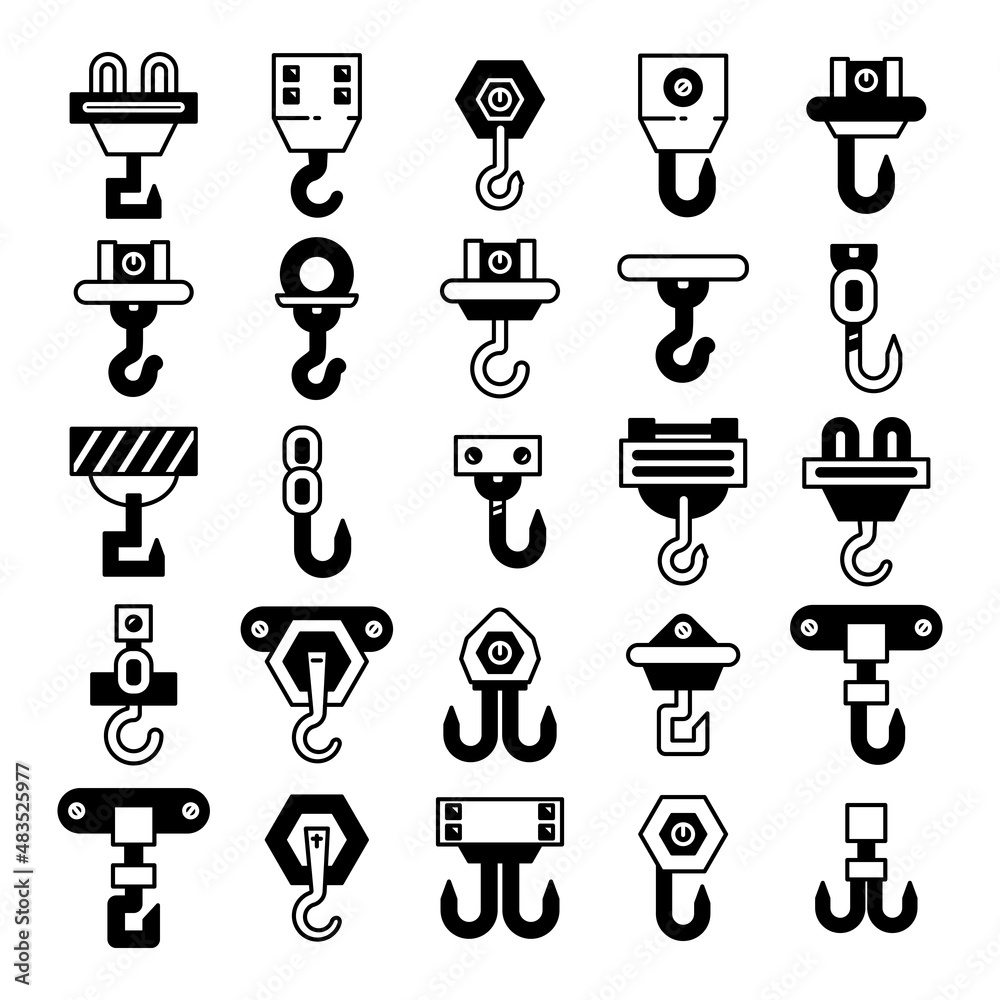 industrial crane hook and hoist icons set industrial crane hook and hoist icons set
