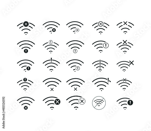 Set of no Wifi wireless icon vector black color