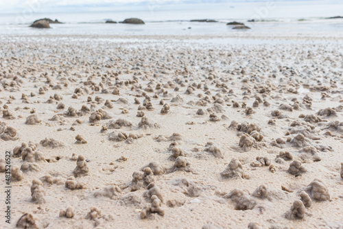 Sand piles made by beach fleas in Hua Hin beach, Thailand.