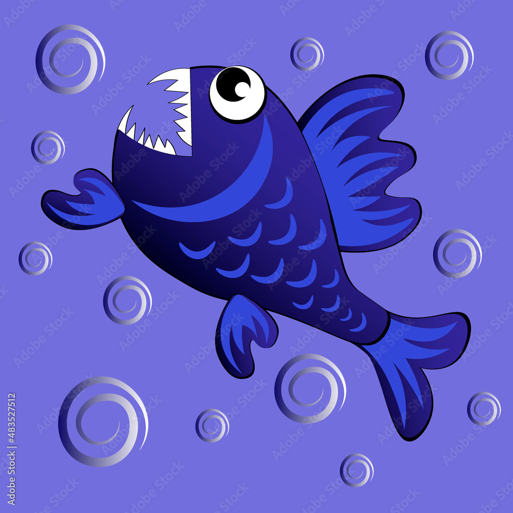 Fototapeta premium predatory evil piranha fish. Fabulous underwater world. Styling, cartoon style