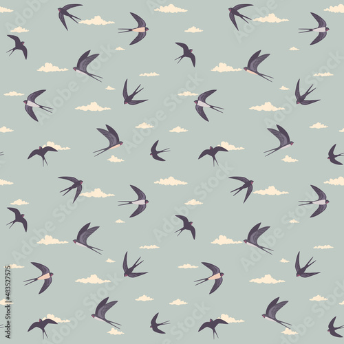 swallows pattern retro