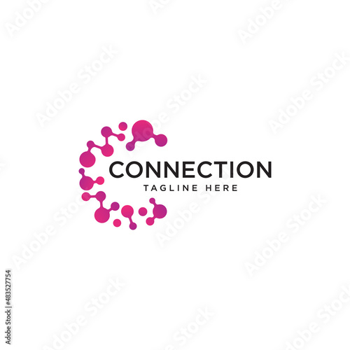 Round logo concept, connected points creative logotype for technology, science research and other digital startup, abstract holistic shape logotype concept.