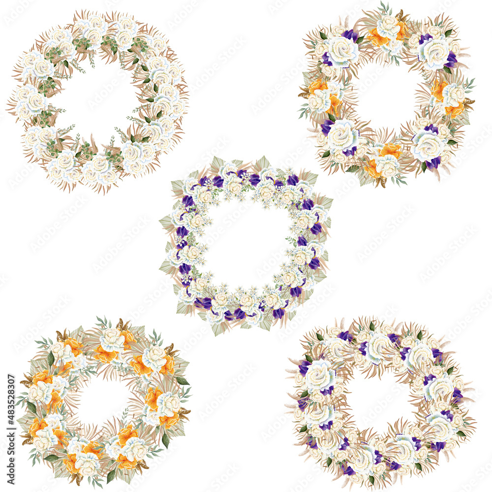 Watercolor floral wreaths, perfect to use on the web or in print