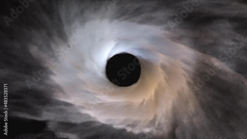 Atmospheric vortex with 3d render motion in swirling flow. Beginning hurricane with increasing clouds and dynamic movement. Digital natural tornado with strong swirl funnel and weather cyclone.