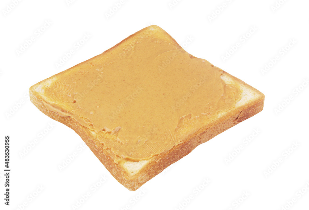 Peanut butter on slice of bread isolated on white background Peanut butter on slice of bread isolated on white background