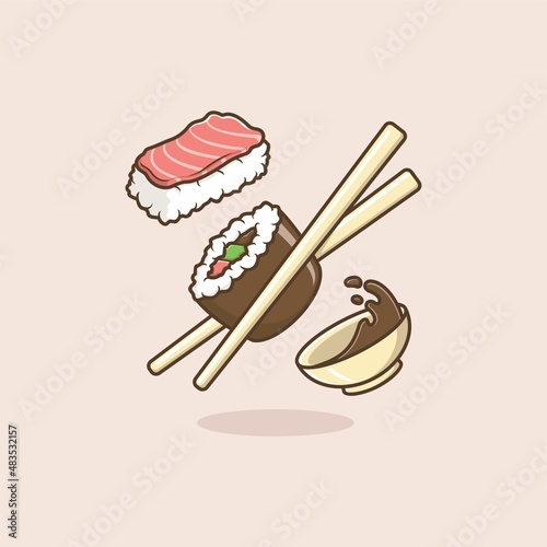 cute cartoon sushi. vector illustration for mascot logo or sticker