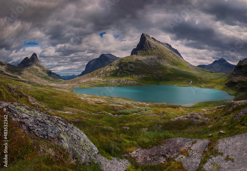 Norway  a beautiful lake in the surrounding mountains The lake is called Alnesvatnet