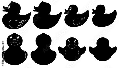 Set of different rubber ducks isolated on white