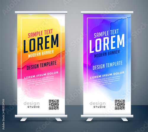 abstract watercolor standee roll up banner design