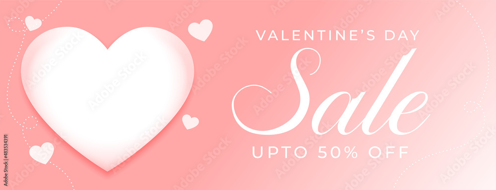 happy valentines day sale banner with white heart on pink background