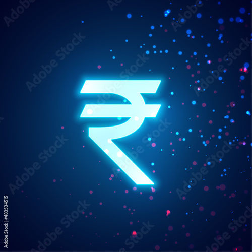 digital glowing rupee symbol with particle effect