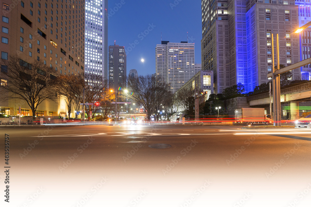 都庁　東京　見上げた都庁　東京都庁　夜景　ブルーのライトアップ