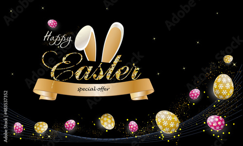 Easter Day discount  banner layout design template graphic abstract black background with eggs. Vector illustration