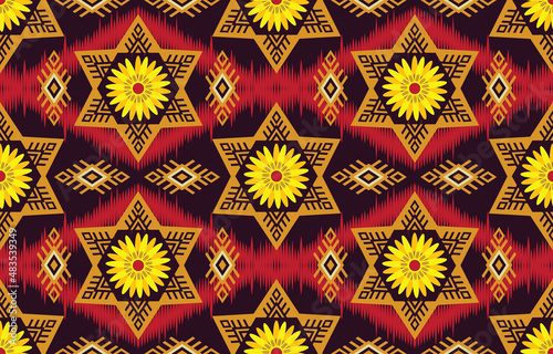 Ethnic flower background. Seamless pattern in tribal, folk embroidery, and Mexican style. Aztec geometric art ornament print.Design for carpet, wallpaper, clothing, wrapping, fabric, cover, textile