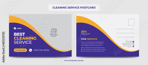 Cleaning Service Postcard Template. Creative Modern Cleaning Services Agency Postcard