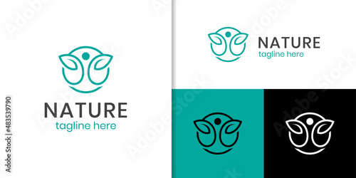 people health care logo with leaf design concept for nature lifestyle logo elements