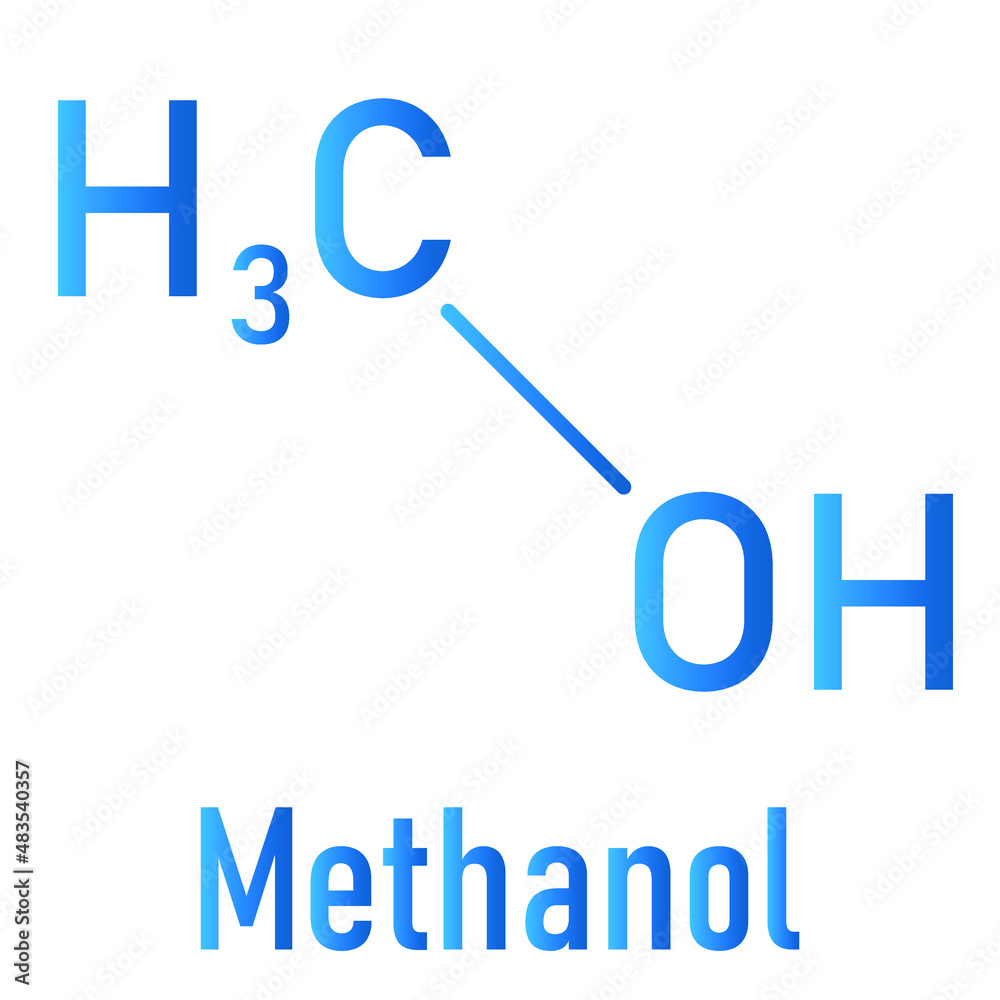 Methanol or methyl alcohol, MeOH, molecule. Highly toxic. Skeletal