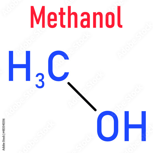 Methanol or methyl alcohol, MeOH, molecule. Highly toxic. Skeletal formula. photo